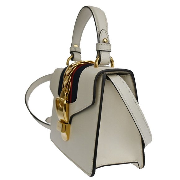 GUCCI Logo Sylvie 2Way Mini Shoulder Hand Bag Leather White Italy 660RJ172 - Picture 8 of 16